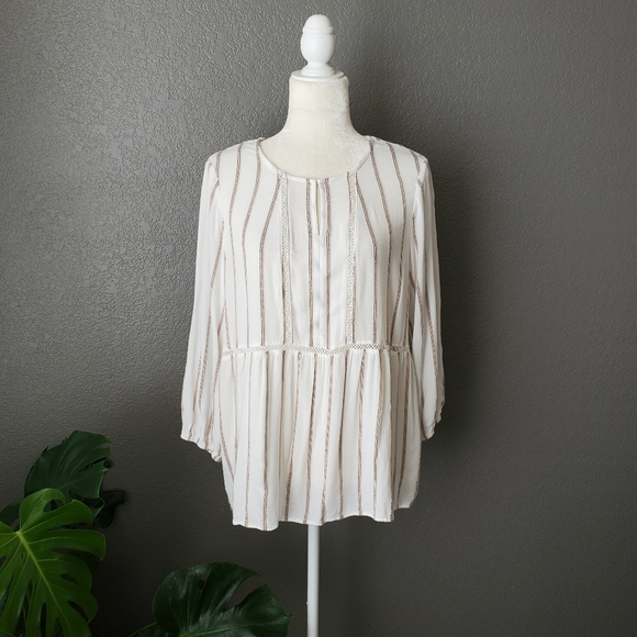 Marshalls Tops - Marshalls blouse, size L, cream & brown